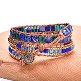 Lapis Lazuli Crystal Beaded Leather Wrap Bracelet for Women