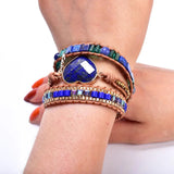Lapis Lazuli Crystal Beaded Leather Wrap Bracelet for Women