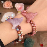 Wolf Head Beads Braided Bracelet Women Quartz Stone Adjustable