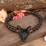 Wolf Head Beads Braided Bracelet Women Quartz Stone Adjustable