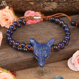Wolf Head Beads Braided Bracelet Women Quartz Stone Adjustable