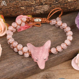 Wolf Head Beads Braided Bracelet Women Quartz Stone Adjustable