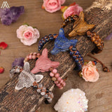 Wolf Head Beads Braided Bracelet Women Quartz Stone Adjustable