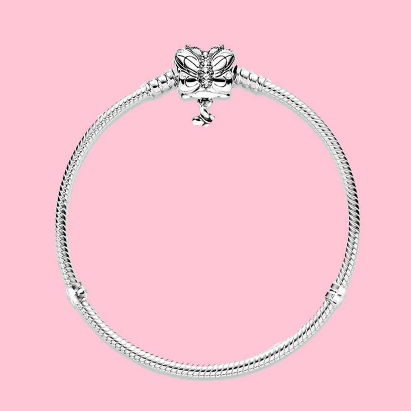 925 Silver Snake Chain Bracelet w/ Butterfly Clasp for Women