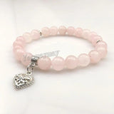 Rose Quarts Heart Pendant Bracelets 8mm Beads Retro Style Lot of 12