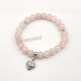 Rose Quarts Heart Pendant Bracelets 8mm Beads Retro Style Lot of 12