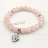 Rose Quarts Heart Pendant Bracelets 8mm Beads Retro Style Lot of 12