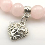Rose Quarts Heart Pendant Bracelets 8mm Beads Retro Style Lot of 12
