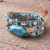 Women Turquoise Leather Wrap Bracelet