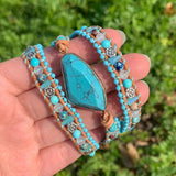 Women Turquoise Leather Wrap Bracelet