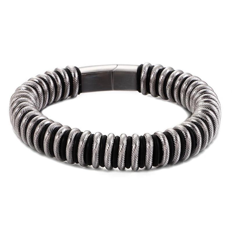 Fongten Spring Round Men's bracelet Stainless Steel Punk Wide Men bracelet