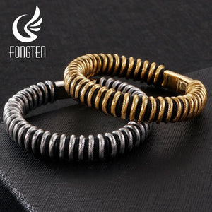 Fongten Spring Round Men's bracelet Stainless Steel Punk Wide Men bracelet
