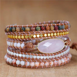 Women Rose Quartz Charm Wrap Bracelet Leather Strap Boho Jewelry
