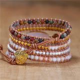 Women Rose Quartz Charm Wrap Bracelet Leather Strap Boho Jewelry