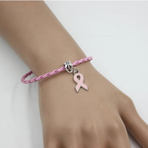 10PCS Breast Cancer Bracelet Pink Ribbon Charm Bracelets