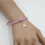 10PCS Breast Cancer Bracelet Pink Ribbon Charm Bracelets