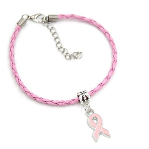 10PCS Breast Cancer Bracelet Pink Ribbon Charm Bracelets