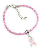 10PCS Breast Cancer Bracelet Pink Ribbon Charm Bracelets