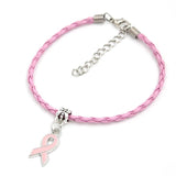 10PCS Breast Cancer Bracelet Pink Ribbon Charm Bracelets