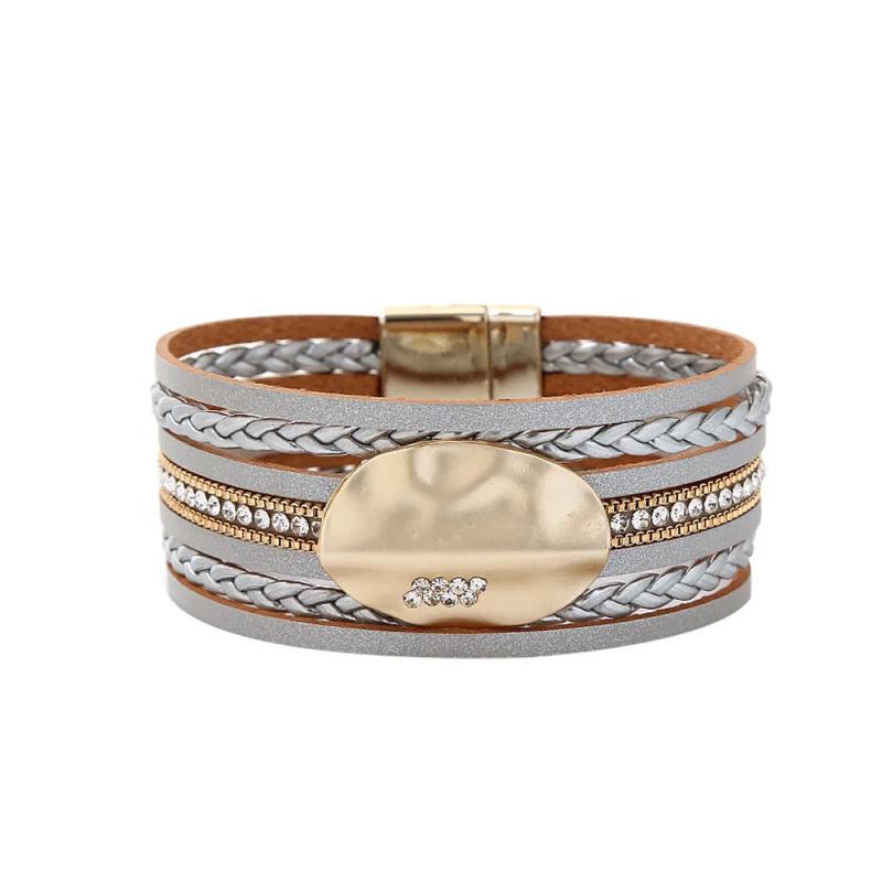 Boho Layer Double Wrap Czech Crystal Leather Bracelet