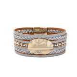 Boho Layer Double Wrap Czech Crystal Leather Bracelet