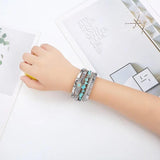 Boho Layer Double Wrap Czech Crystal Leather Bracelet