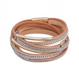 Boho Layer Double Wrap Czech Crystal Leather Bracelet