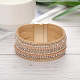 Boho Layer Double Wrap Czech Crystal Leather Bracelet