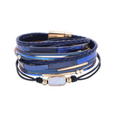 Boho Layer Double Wrap Czech Crystal Leather Bracelet