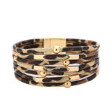 Boho Layer Double Wrap Czech Crystal Leather Bracelet