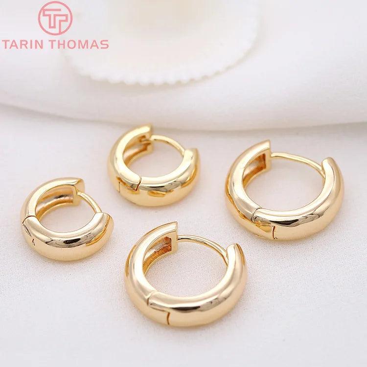 4PCS 14MM 16MM 18MM 23MM 24K Plated Brass Round Earrings Hoop Earring Clip