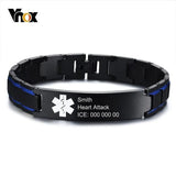 12mm Medical Alert ID Bracelet Stainless Steel for Men Type 1 Diabetes Warfarin