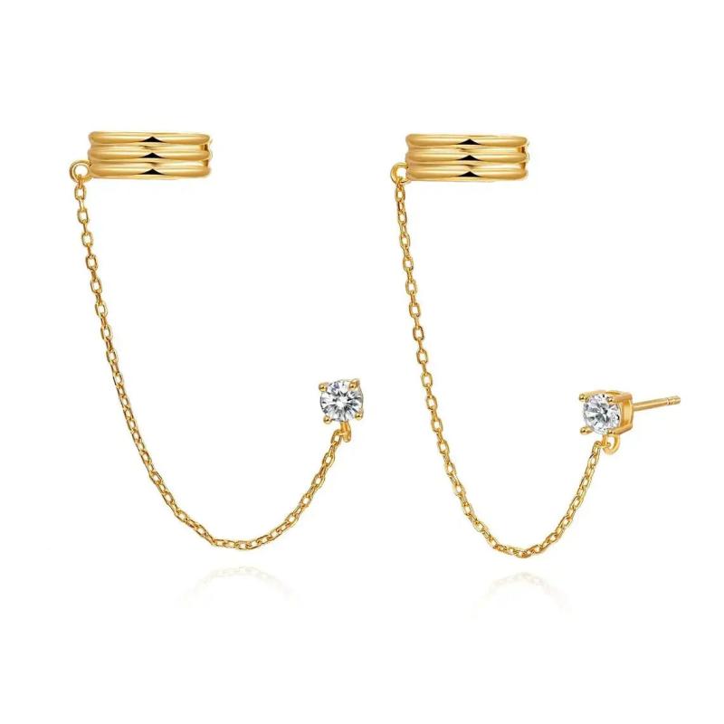 925 Silver Ear Needle Stud Earrings Dangling Chain Ear Cuff Tassel Piercing