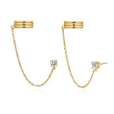925 Silver Ear Needle Stud Earrings Dangling Chain Ear Cuff Tassel Piercing