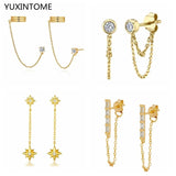 925 Silver Ear Needle Stud Earrings Dangling Chain Ear Cuff Tassel Piercing