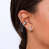 925 Silver Ear Needle Stud Earrings Dangling Chain Ear Cuff Tassel Piercing