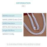 925 Silver 10MM 20inch Flat Snake Chain Necklace Men Women
