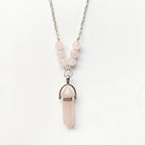 Pink Quartz Pendant Crystal Necklace Silver Chain