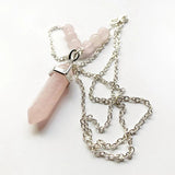 Pink Quartz Pendant Crystal Necklace Silver Chain