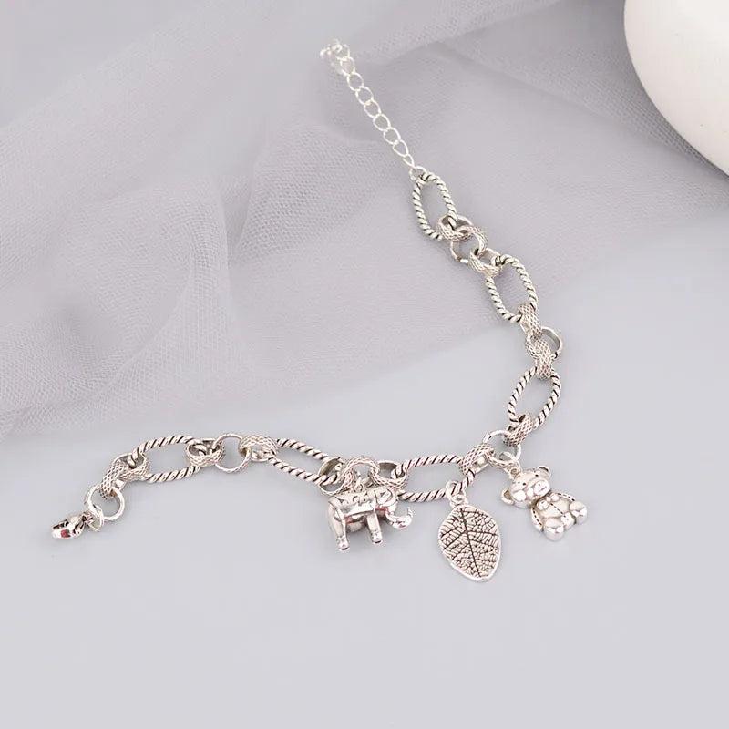 Vintage Bear Pendant Thick Chain Bracelet Hip Hop Silver Jewelry
