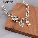 Vintage Bear Pendant Thick Chain Bracelet Hip Hop Silver Jewelry