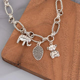 Vintage Bear Pendant Thick Chain Bracelet Hip Hop Silver Jewelry