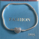 Tibetan Silver 925 Chain Bracelets For Women Love Heart Beads DIY
