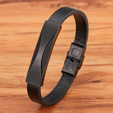 Geometric Pattern Stainless Steel Men's Leather Bracelet