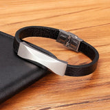 Geometric Pattern Stainless Steel Men's Leather Bracelet