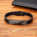 Geometric Pattern Stainless Steel Men's Leather Bracelet