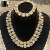 Hip Hop 12MM Micro Pave CZ 1Row Tennis Chain Set Men Women