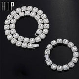 Hip Hop 12MM Micro Pave CZ 1Row Tennis Chain Set Men Women