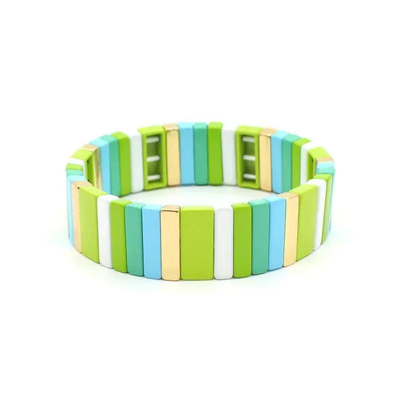Bohemian Ethnic Enamel Bracelet Bangle Macaron Rectangle Lucky Jewelry