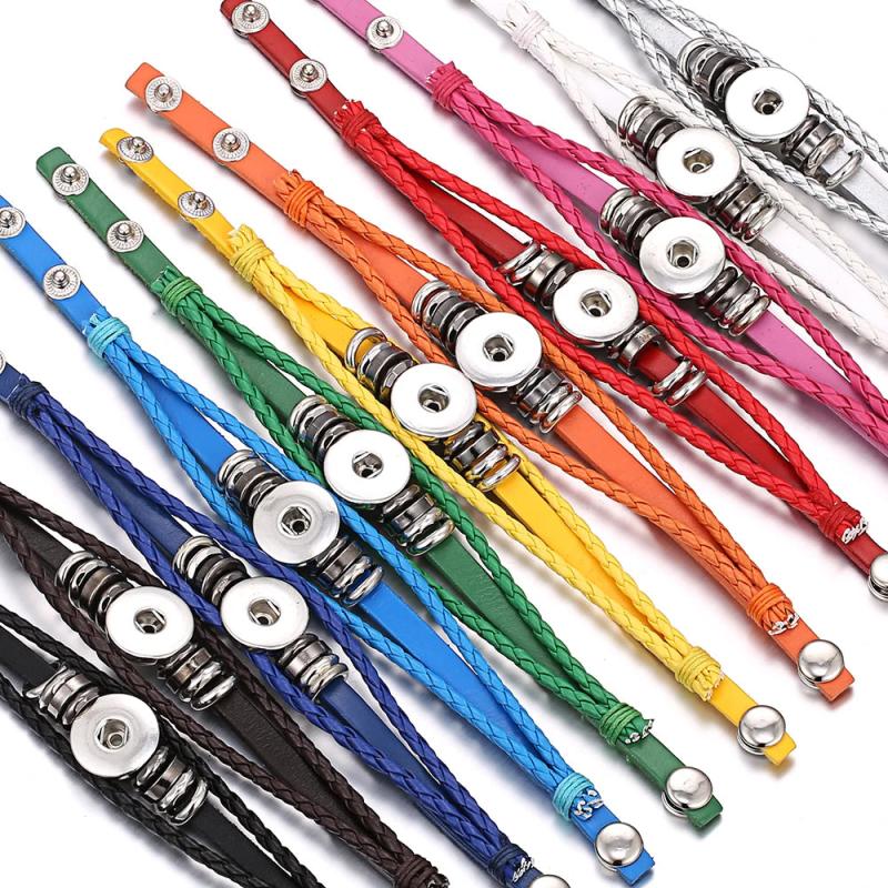 10pcs Beaded Braided Leather Snap Button Bracelet DIY Charms Bracelet